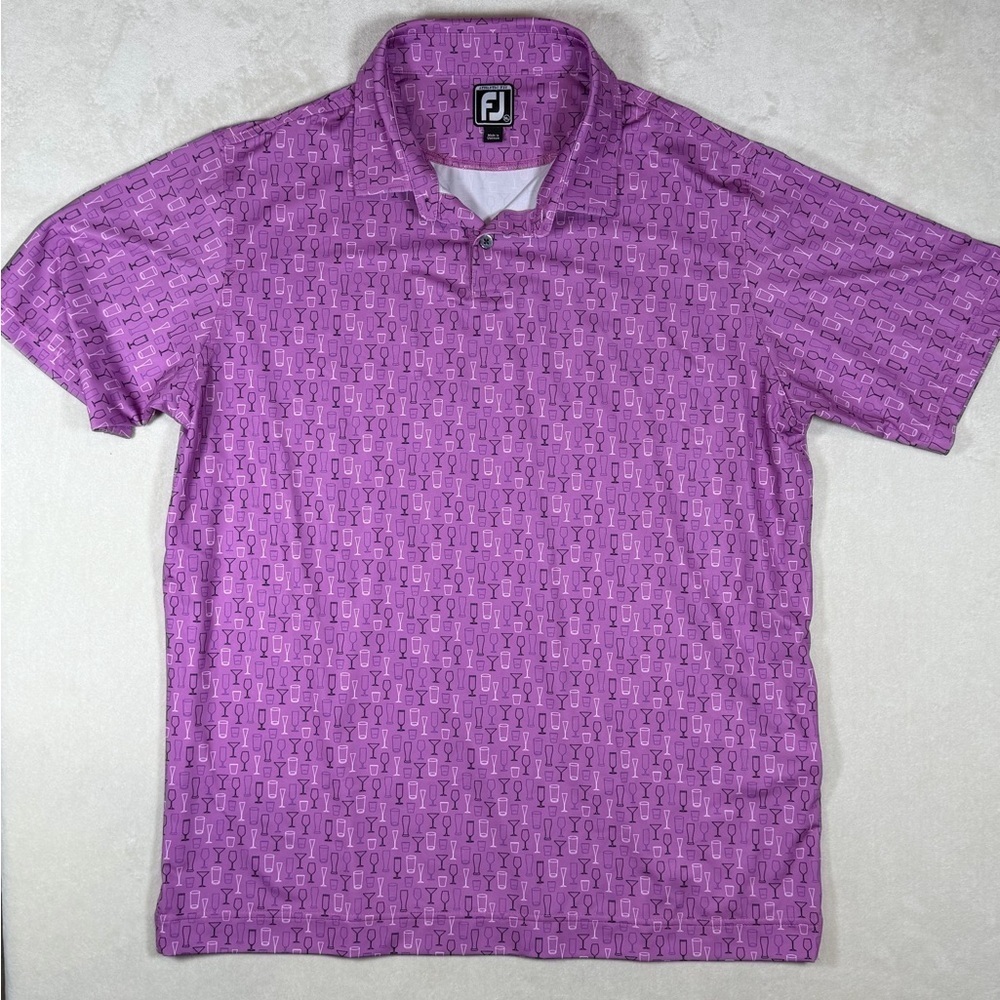 FootJoy Men's XL Polo All Over Print Beer Wine Glass Purple Performance Polo